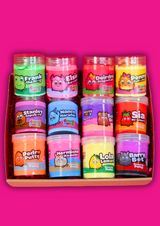 Box of 6 cloud putties and 6 sensory putties all colourful on a pink background