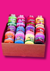 Box of 6 cloud putties and 6 sensory putties all colourful on a pink background